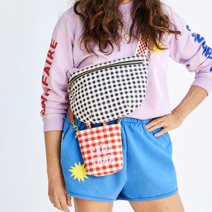 Clare V x HTH grande Fanny pack purse navy gingham leather